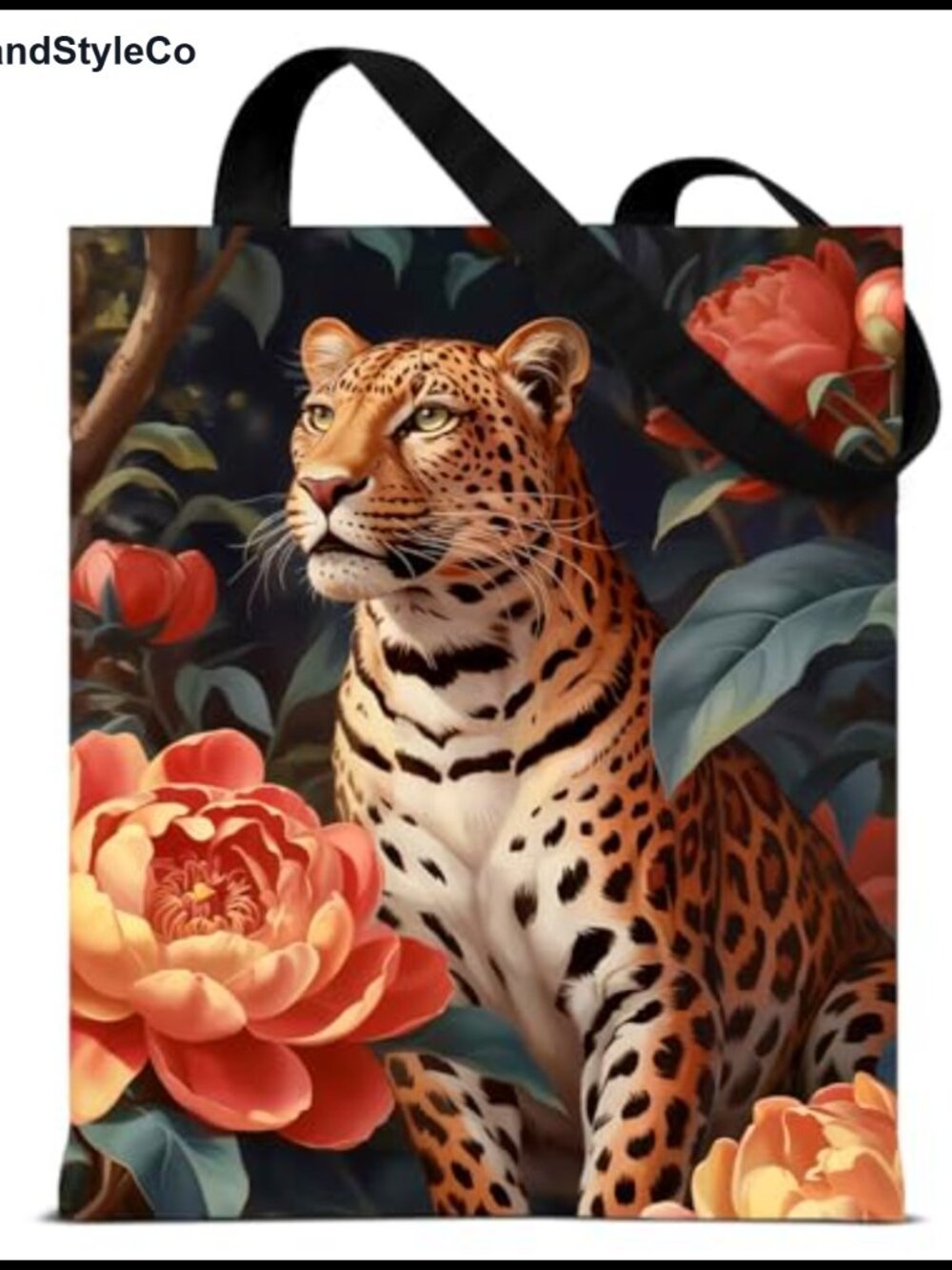 Vintage Canvas Tote Bag Floral Leopard Print Reusable Shoulder Bag